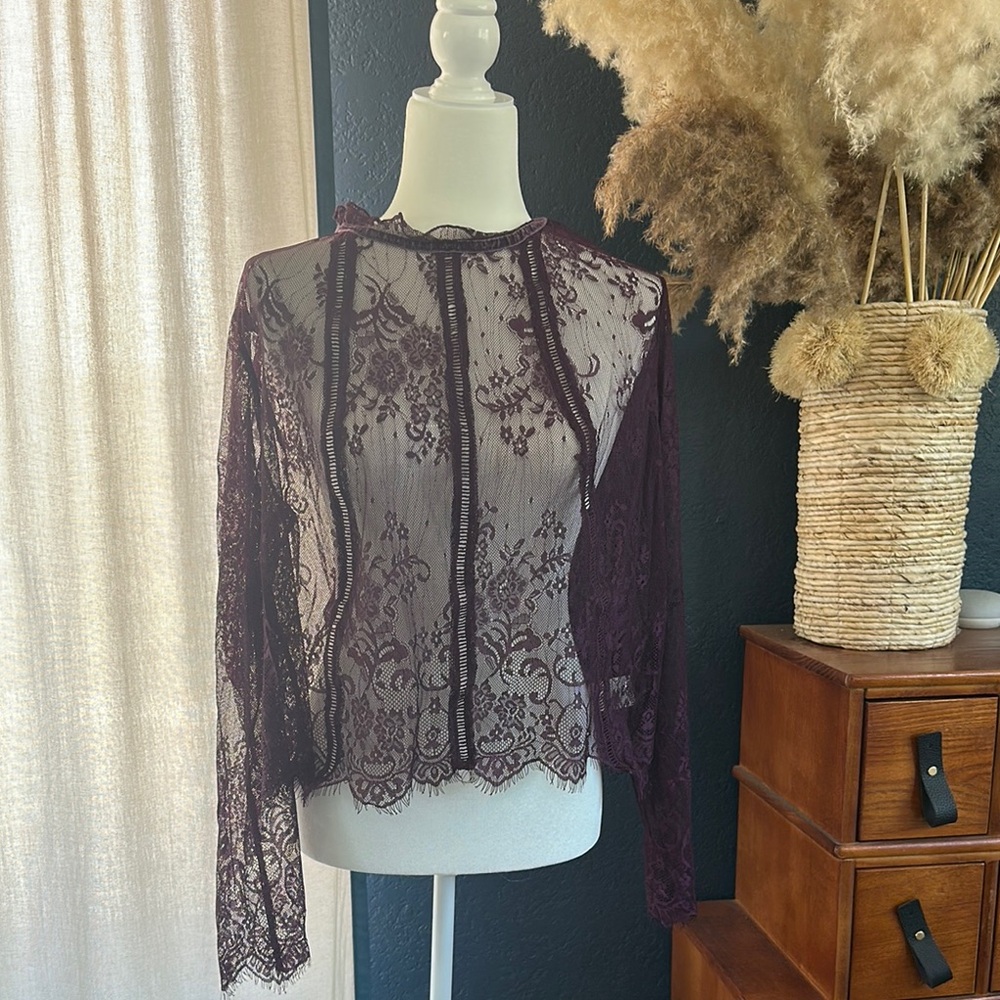 Xhilaration Sheer Lace Blouse in Deep Purple